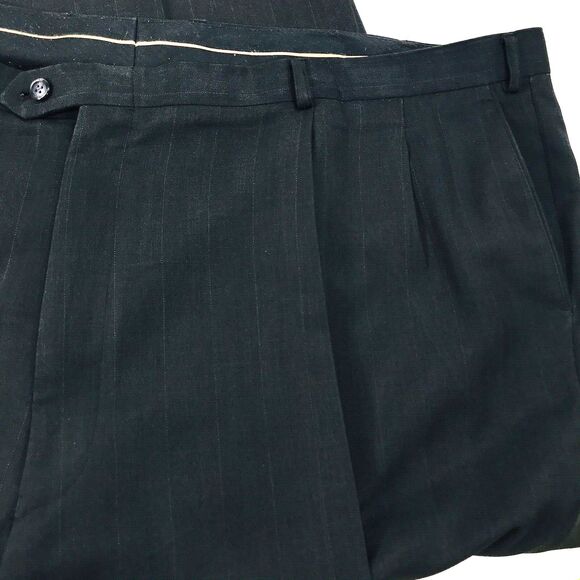 Vanetti Dress Pants Black Stripe 50 52 Pleated Cuffed Mens Le Collezioni - Picture 11 of 12